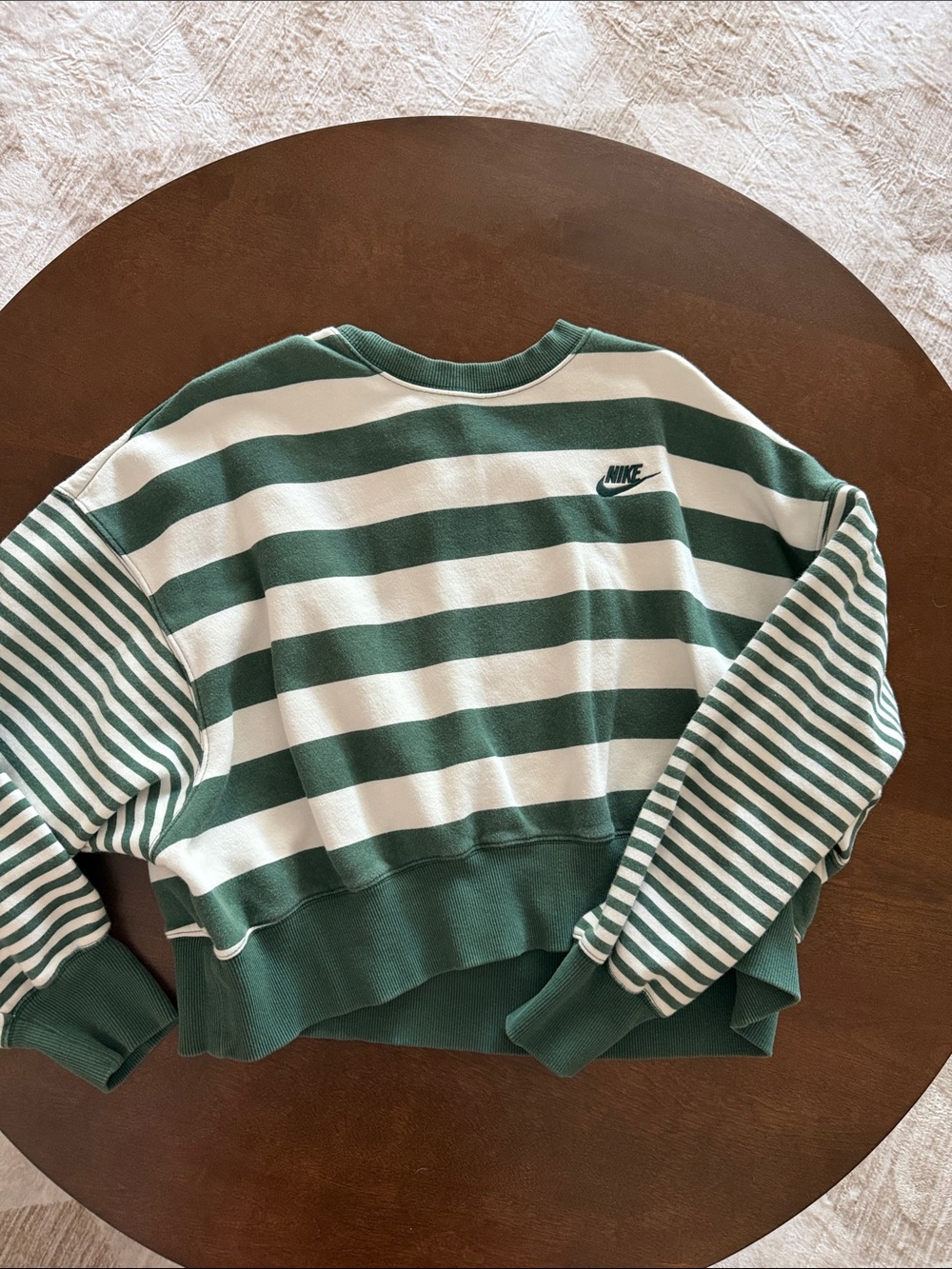Nike Green and White Striped Crewneck Sweatshirt